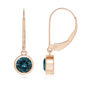 5mm AAA Bezel-Set Round Teal Montana Sapphire Leverback Drop Earrings in Rose Gold