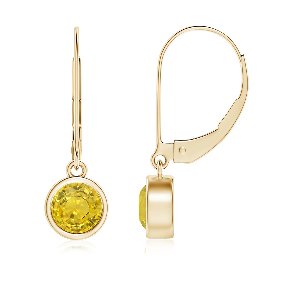 5mm AAA Bezel-Set Round Yellow Sapphire Leverback Drop Earrings in Yellow Gold