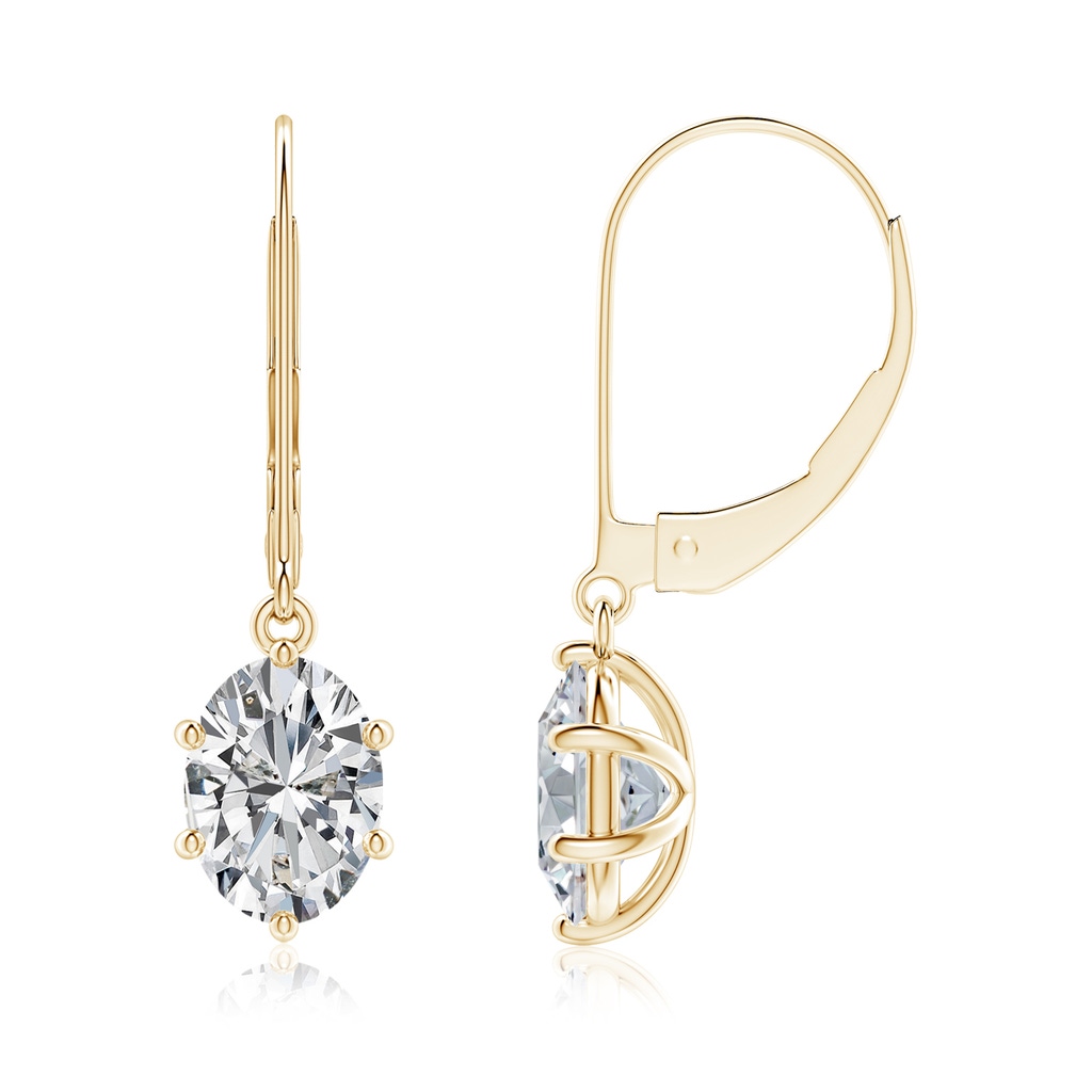 7.7x5.7mm HSI2 Oval Diamond Leverback Drop Earrings in Yellow Gold