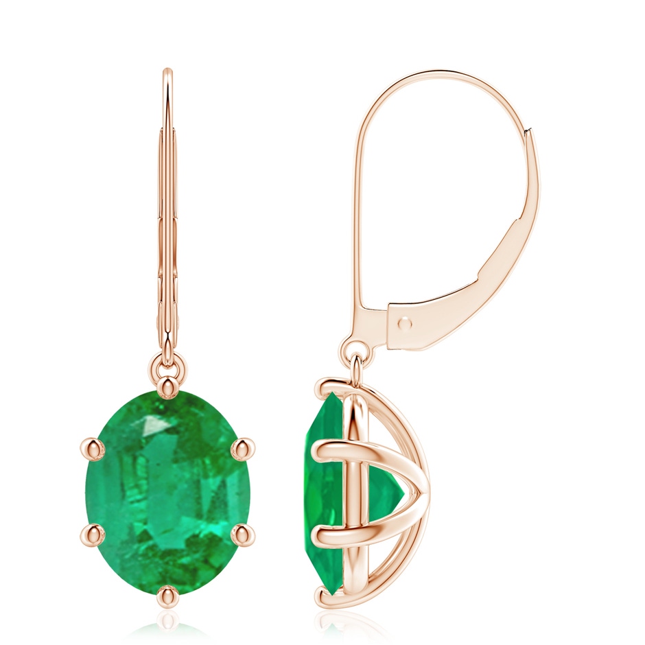 10x8mm AA Oval Emerald Leverback Drop Earrings in Rose Gold 