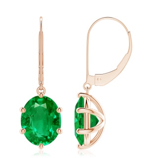 10x8mm AAA Oval Emerald Leverback Drop Earrings in 9K Rose Gold