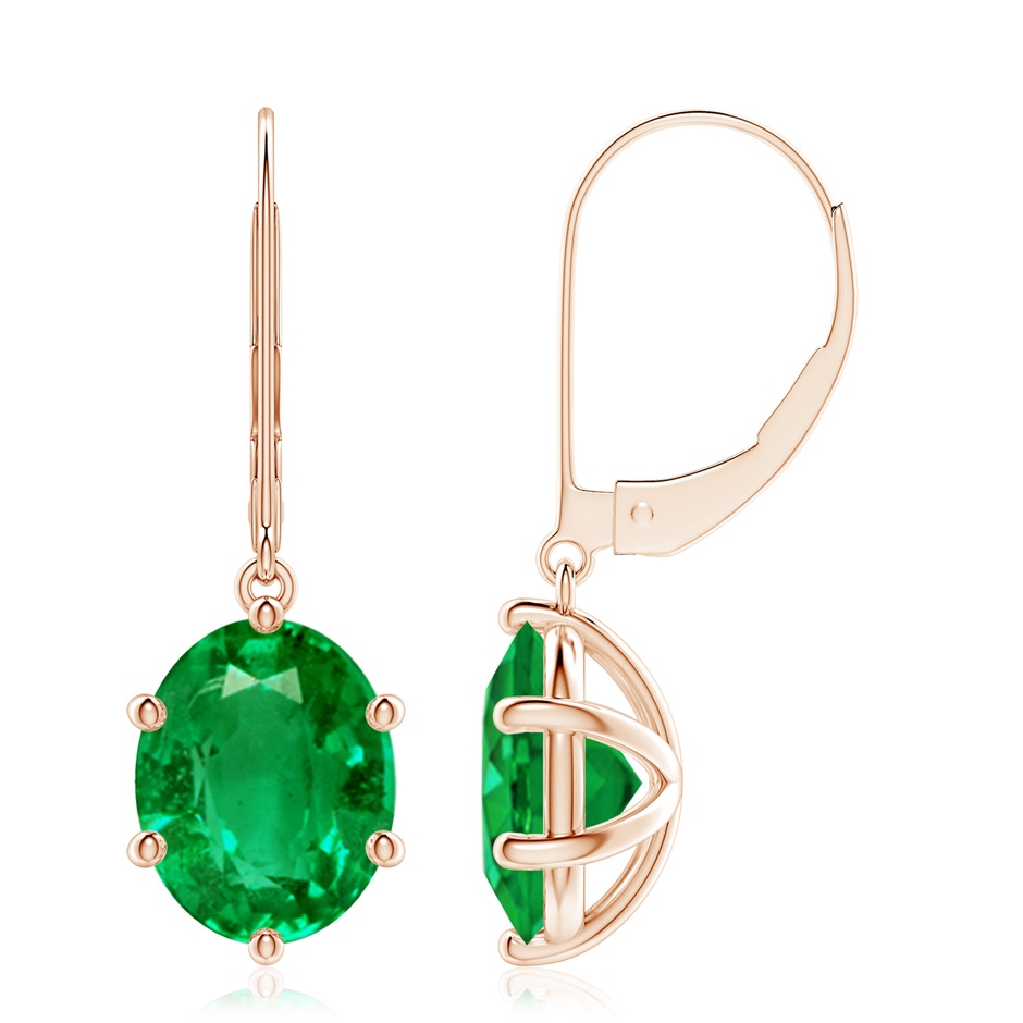 10x8mm AAA Oval Emerald Leverback Drop Earrings in Rose Gold 