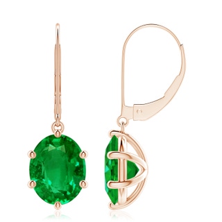 10x8mm AAAA Oval Emerald Leverback Drop Earrings in 10K Rose Gold