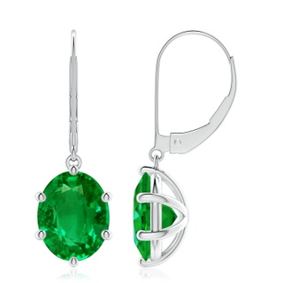 10x8mm AAAA Oval Emerald Leverback Drop Earrings in P950 Platinum