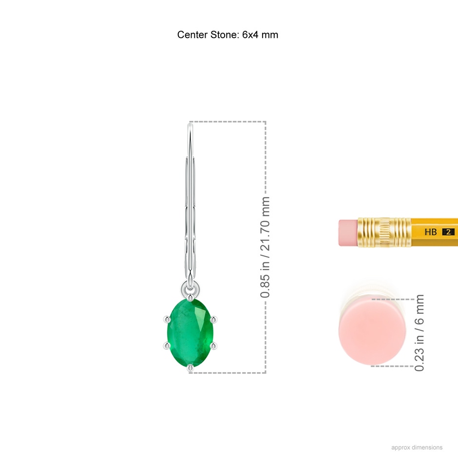 6x4mm A Oval Emerald Leverback Drop Earrings in P950 Platinum ruler