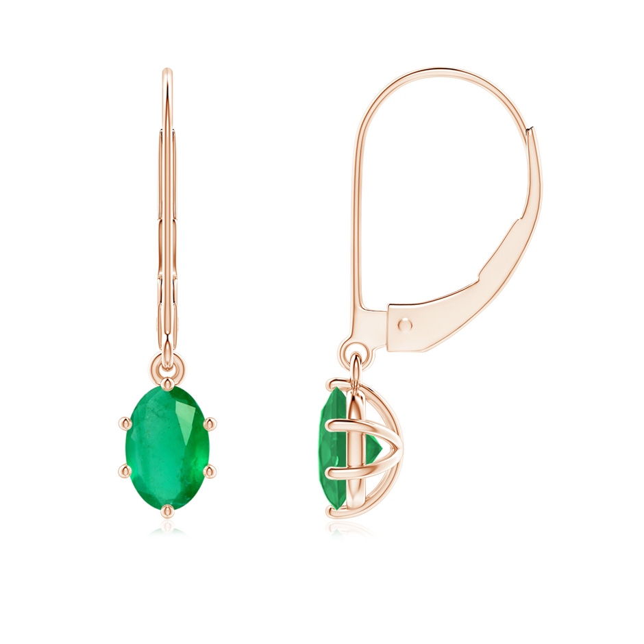 6x4mm A Oval Emerald Leverback Drop Earrings in Rose Gold 