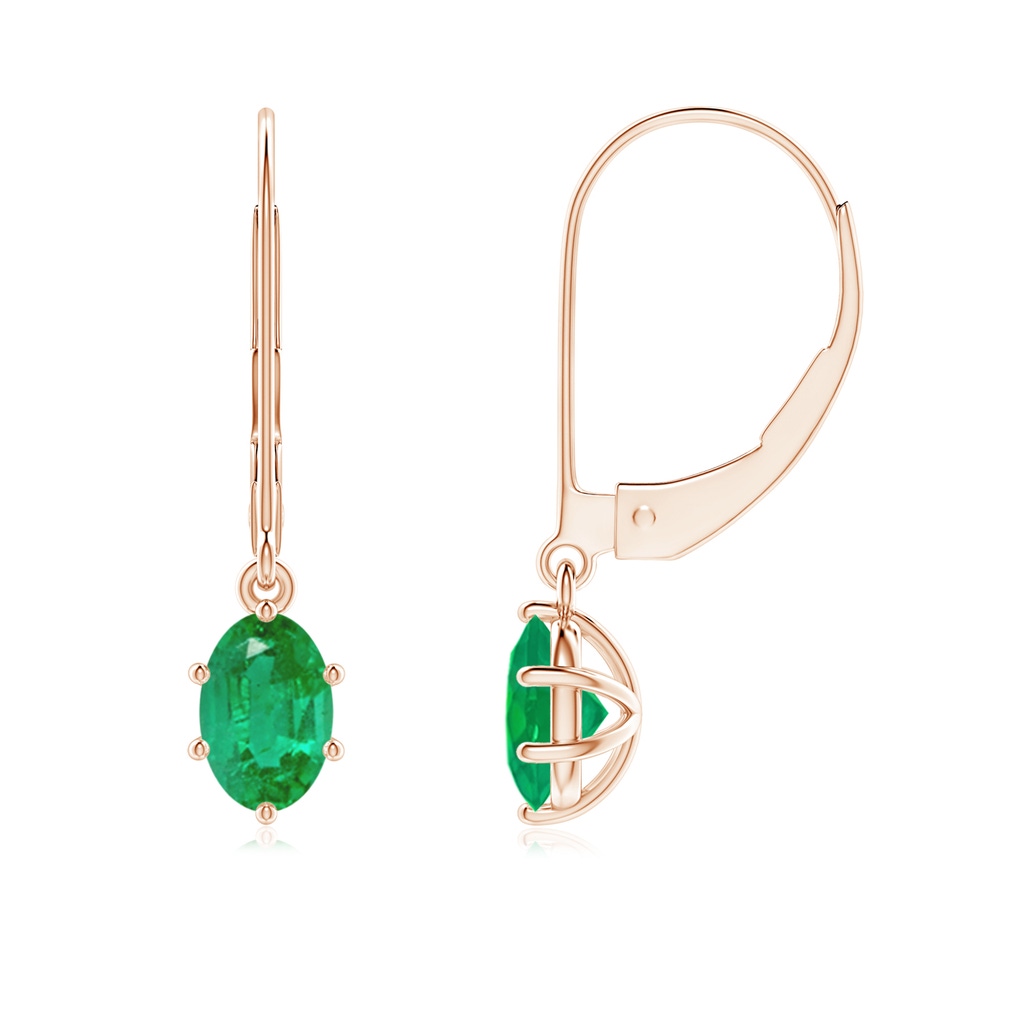 6x4mm AA Oval Emerald Leverback Drop Earrings in 18K Rose Gold 