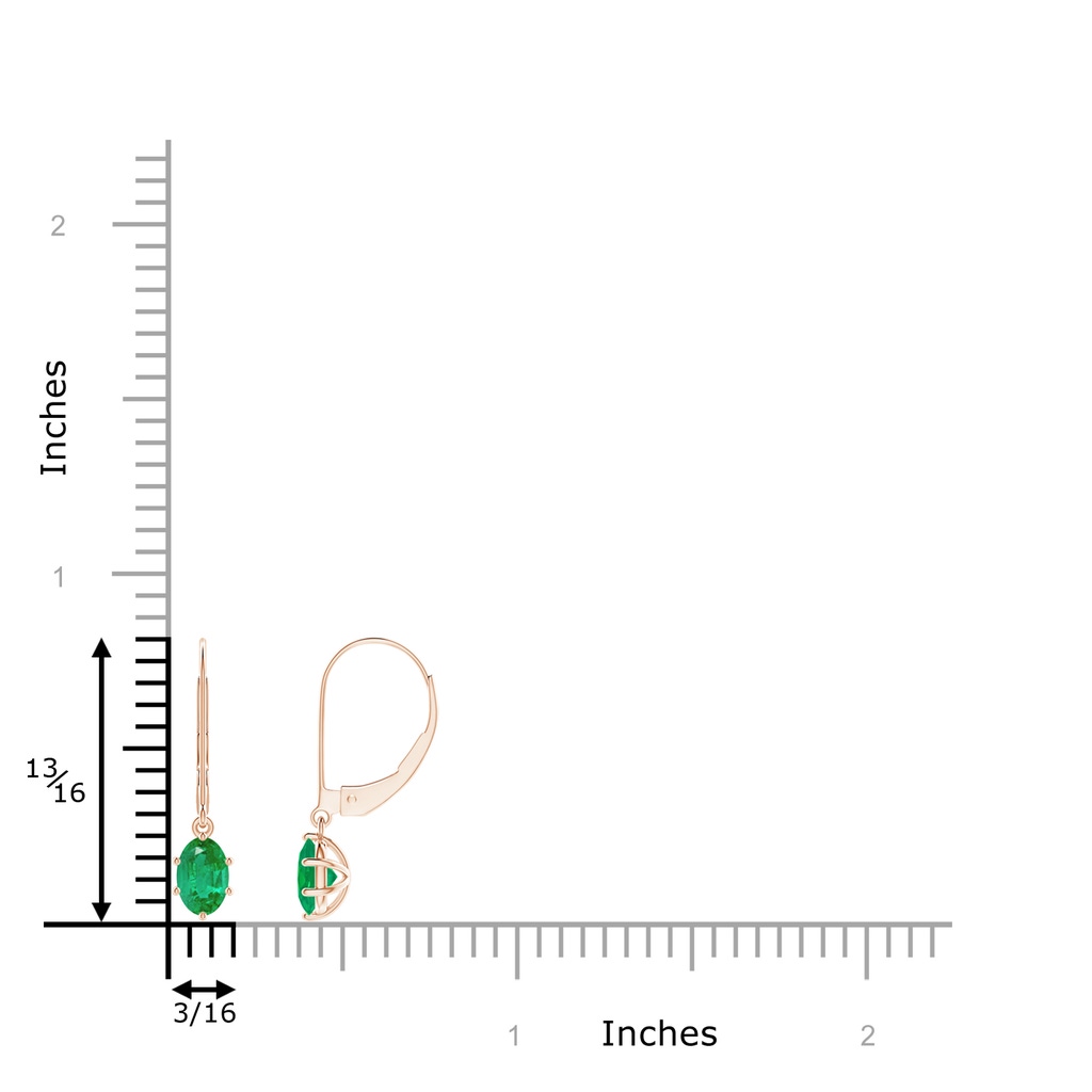 6x4mm AA Oval Emerald Leverback Drop Earrings in Rose Gold Ruler
