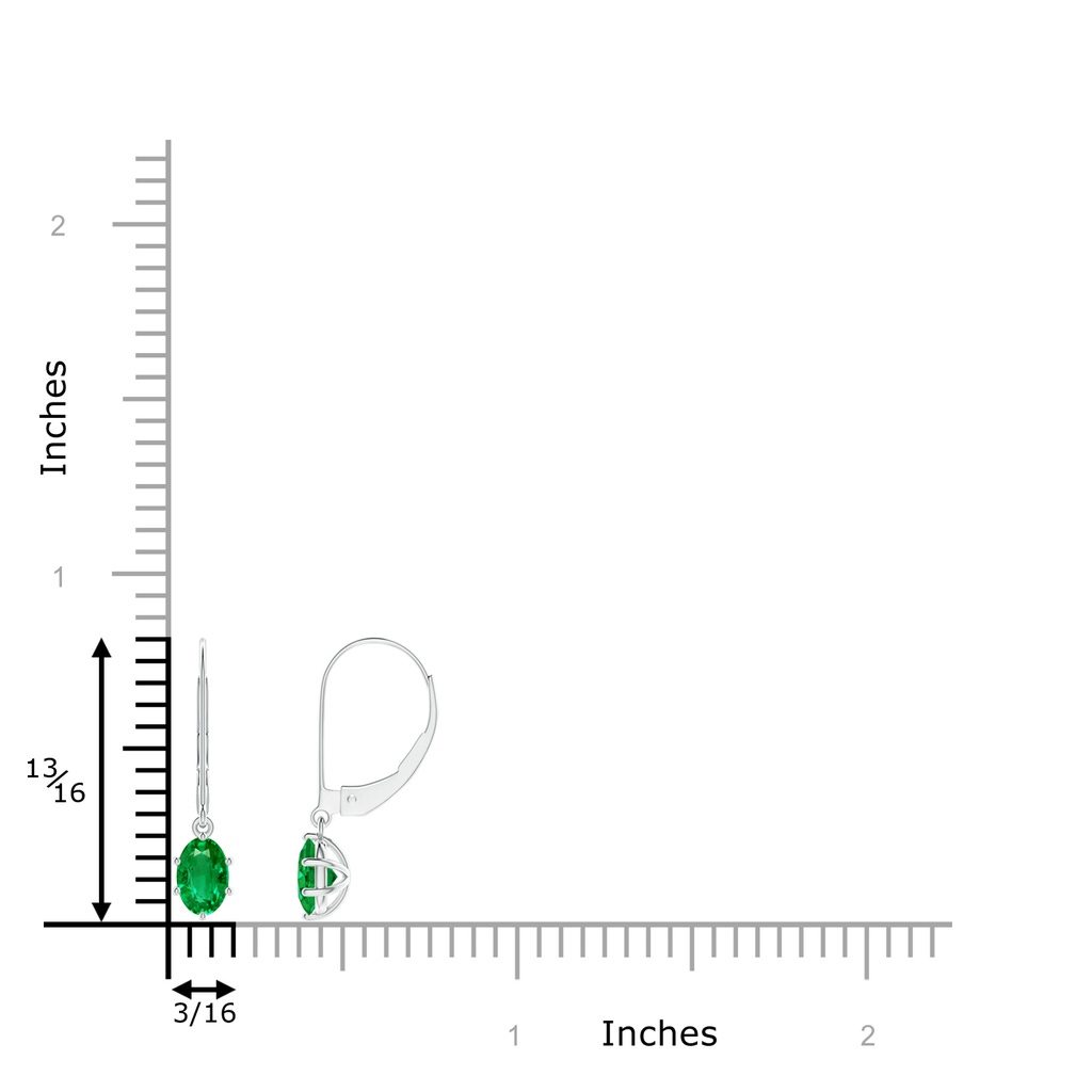 6x4mm AAA Oval Emerald Leverback Drop Earrings in White Gold Ruler