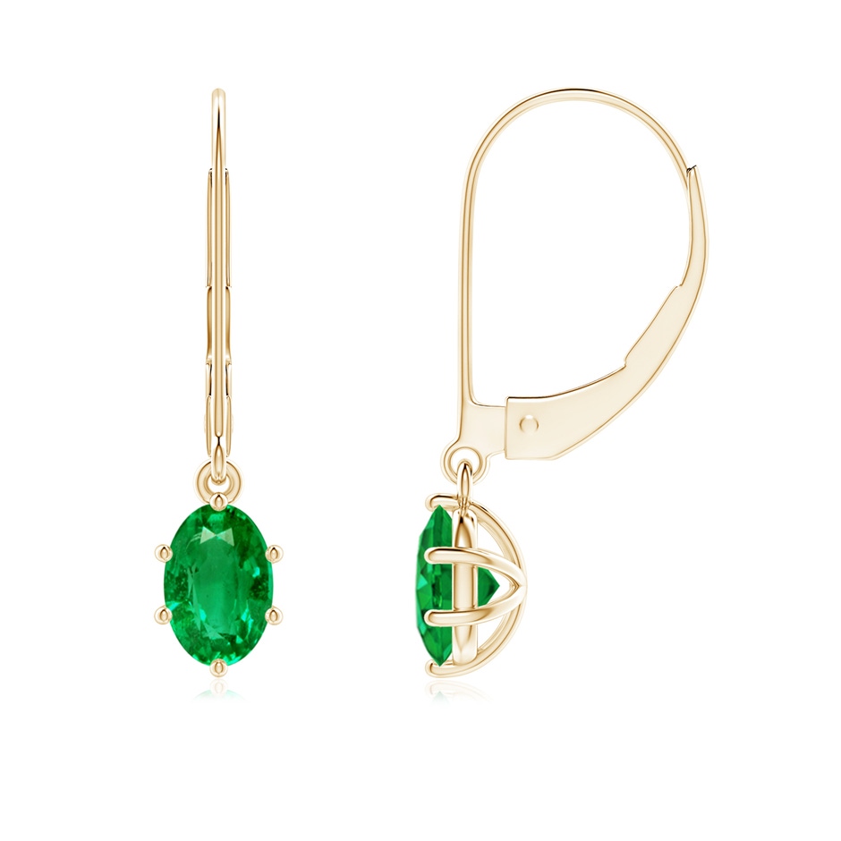 6x4mm AAA Oval Emerald Leverback Drop Earrings in Yellow Gold 