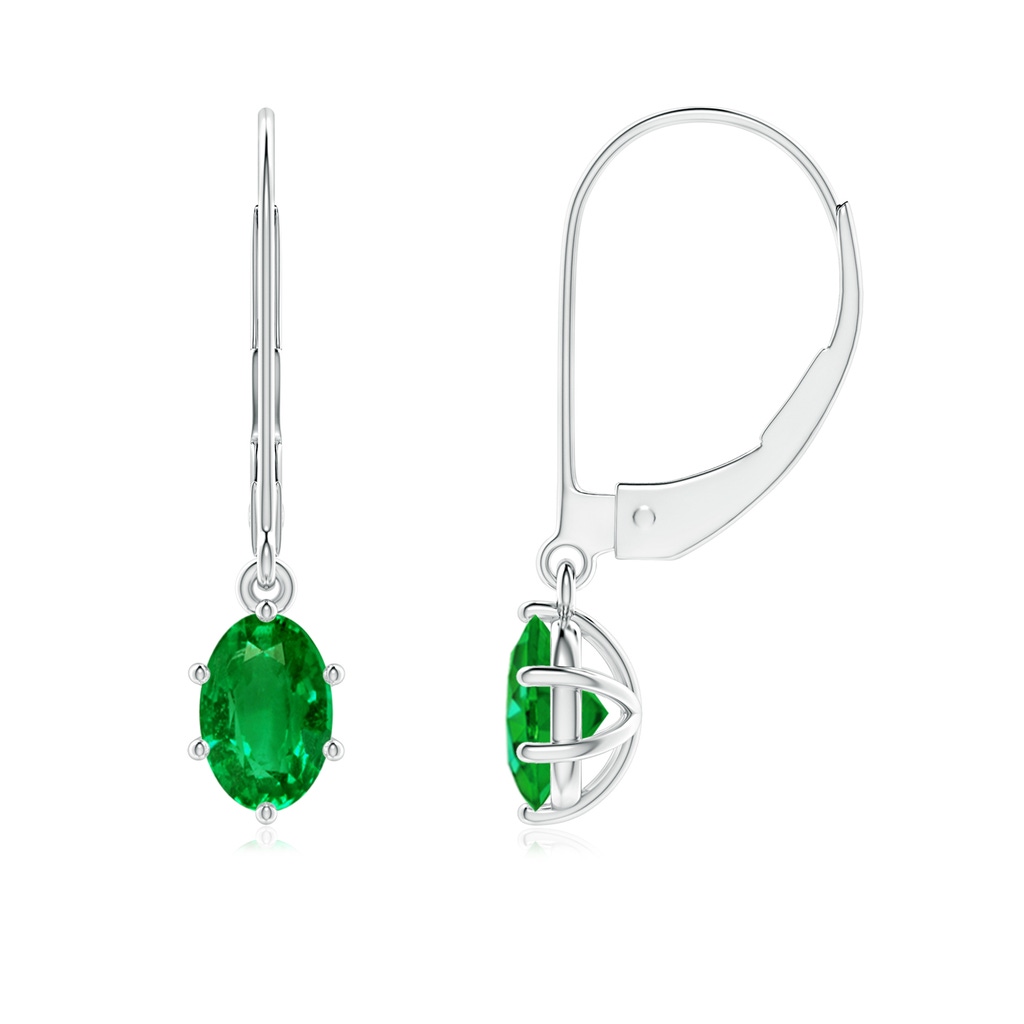 6x4mm AAAA Oval Emerald Leverback Drop Earrings in White Gold