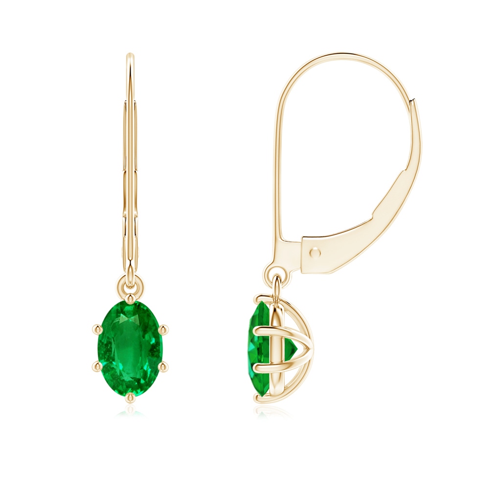 6x4mm AAAA Oval Emerald Leverback Drop Earrings in Yellow Gold