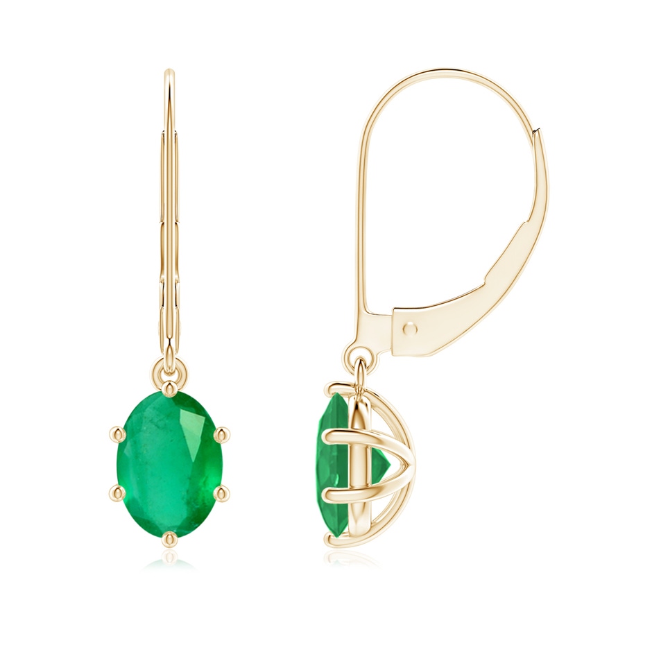 7x5mm A Oval Emerald Leverback Drop Earrings in Yellow Gold 