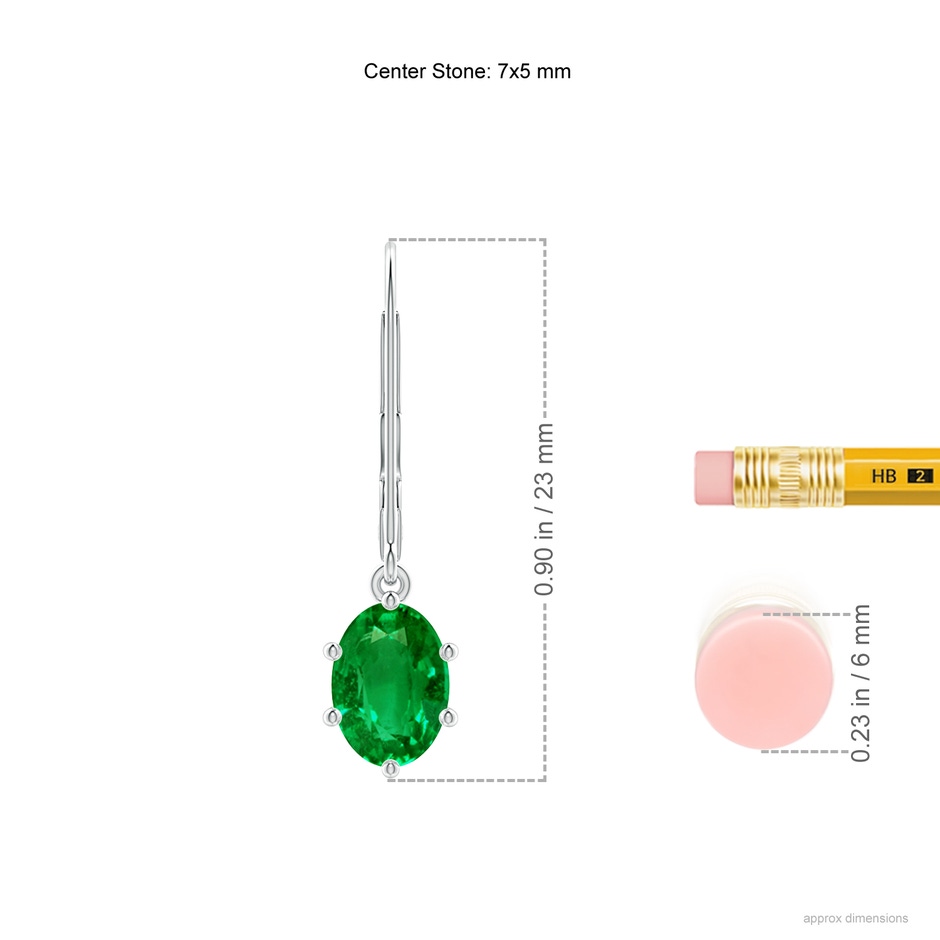 7x5mm AAAA Oval Emerald Leverback Drop Earrings in P950 Platinum ruler