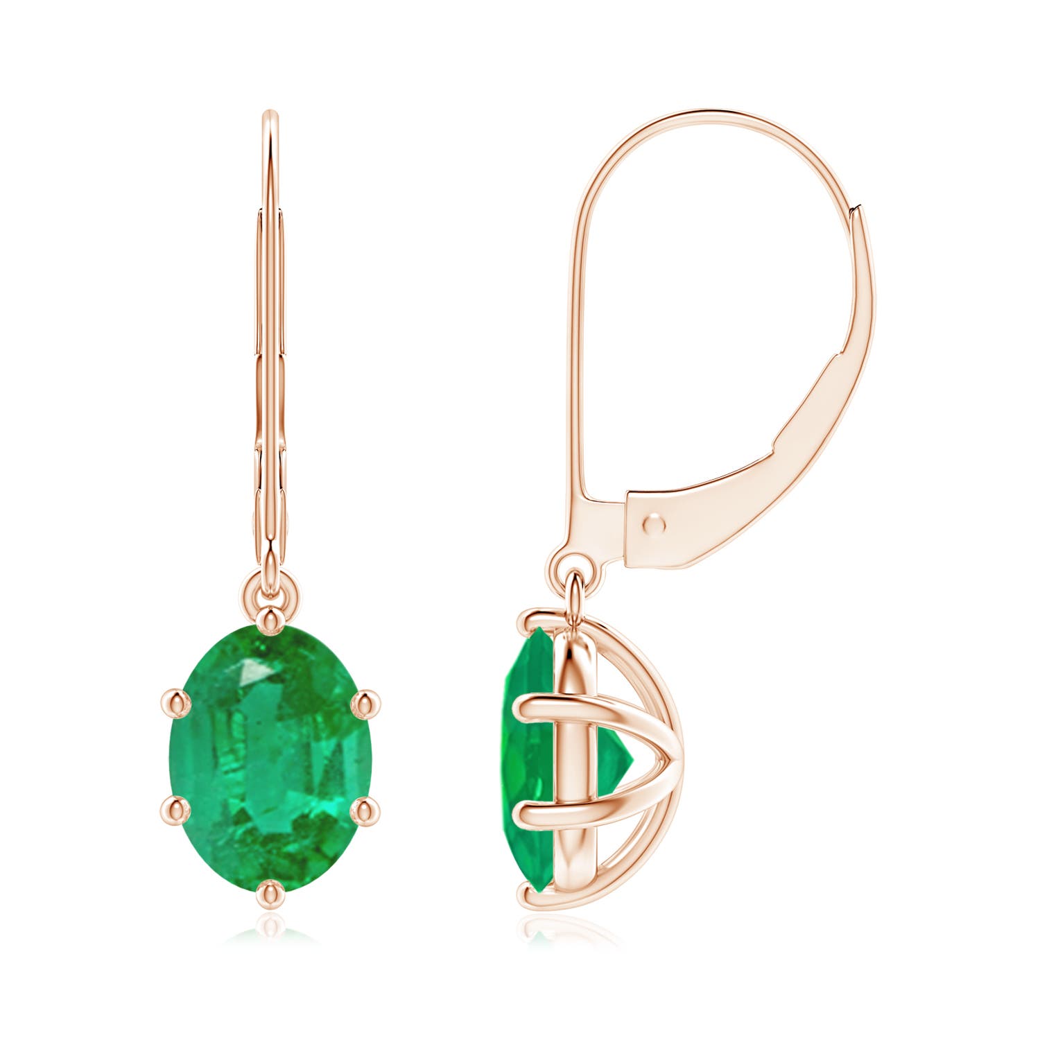 8x6mm AA Oval Emerald Leverback Drop Earrings in 18CT Rose Gold