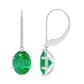 9x7mm AA Oval Emerald Leverback Drop Earrings in P950 Platinum
