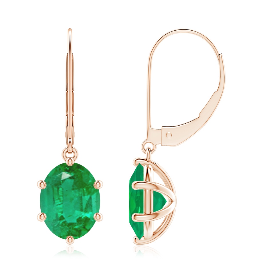 9x7mm AA Oval Emerald Leverback Drop Earrings in Rose Gold 