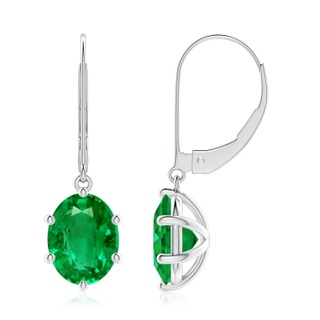 9x7mm AAA Oval Emerald Leverback Drop Earrings in P950 Platinum