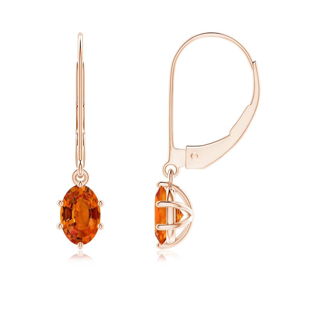 6x4mm AAAA Oval Orange Sapphire Leverback Drop Earrings in Rose Gold