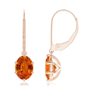 8x6mm AAAA Oval Orange Sapphire Leverback Drop Earrings in Rose Gold