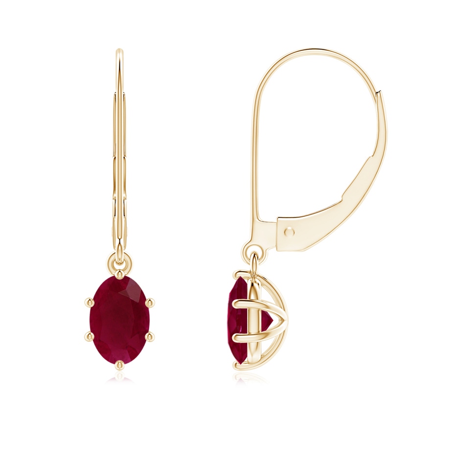6x4mm A Oval Ruby Leverback Drop Earrings in Yellow Gold 