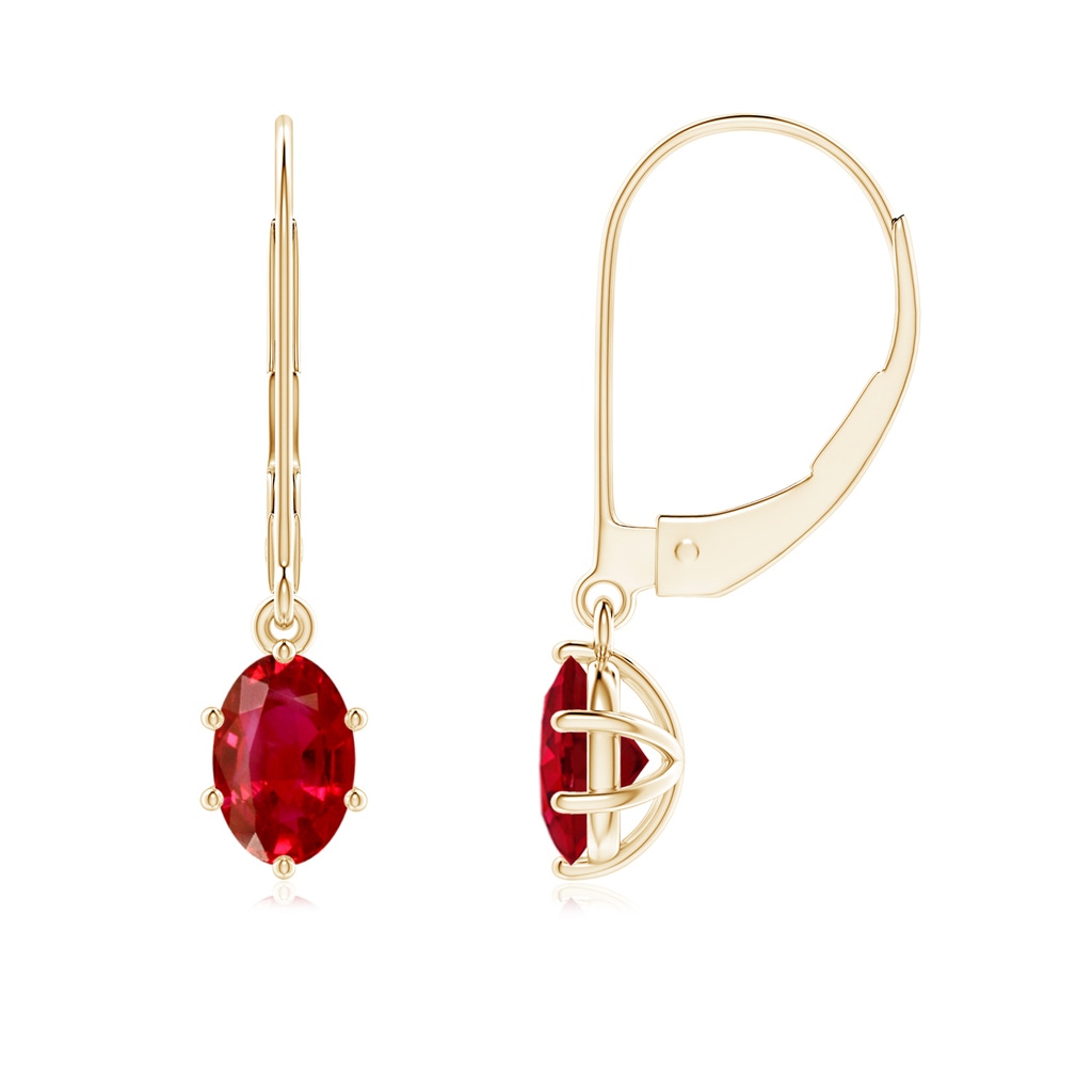 6x4mm AAA Oval Ruby Leverback Drop Earrings in Yellow Gold