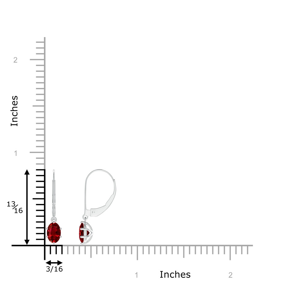 6x4mm AAAA Oval Ruby Leverback Drop Earrings in P950 Platinum ruler
