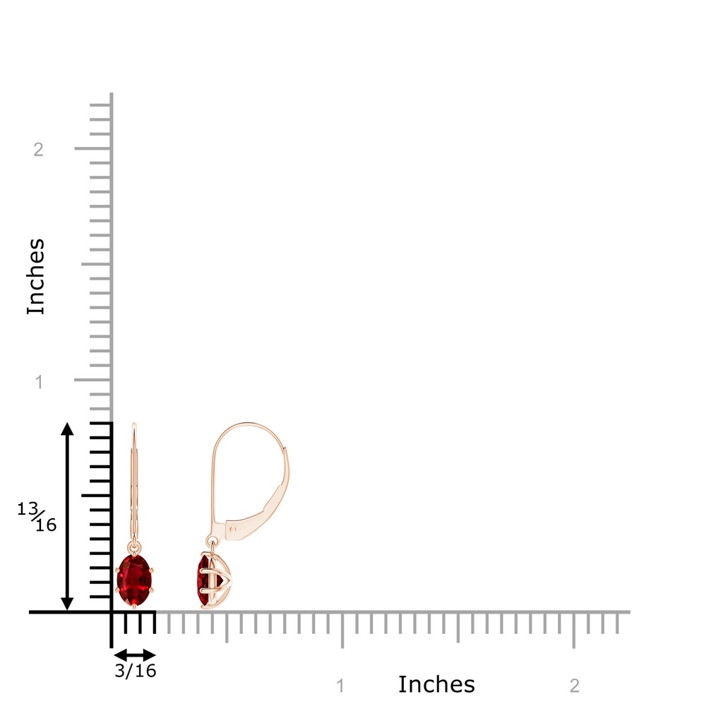 6x4mm AAAA Oval Ruby Leverback Drop Earrings in Rose Gold Ruler