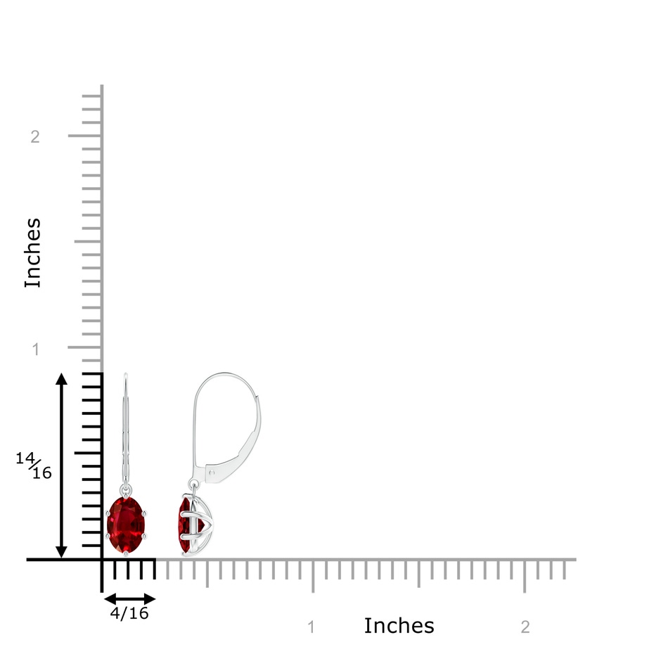 7x5mm AAAA Oval Ruby Leverback Drop Earrings in P950 Platinum ruler