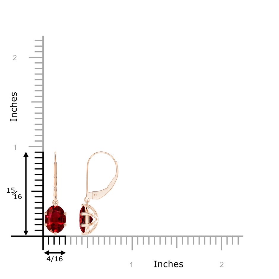 8x6mm AAAA Oval Ruby Leverback Drop Earrings in Rose Gold ruler