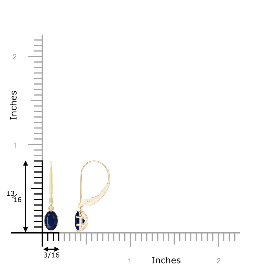 6x4mm A Oval Sapphire Leverback Drop Earrings in Yellow Gold ruler