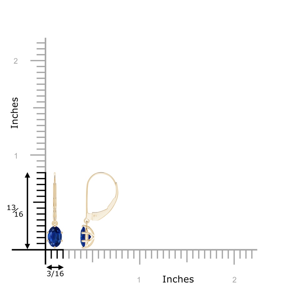 6x4mm AAA Oval Sapphire Leverback Drop Earrings in Yellow Gold ruler