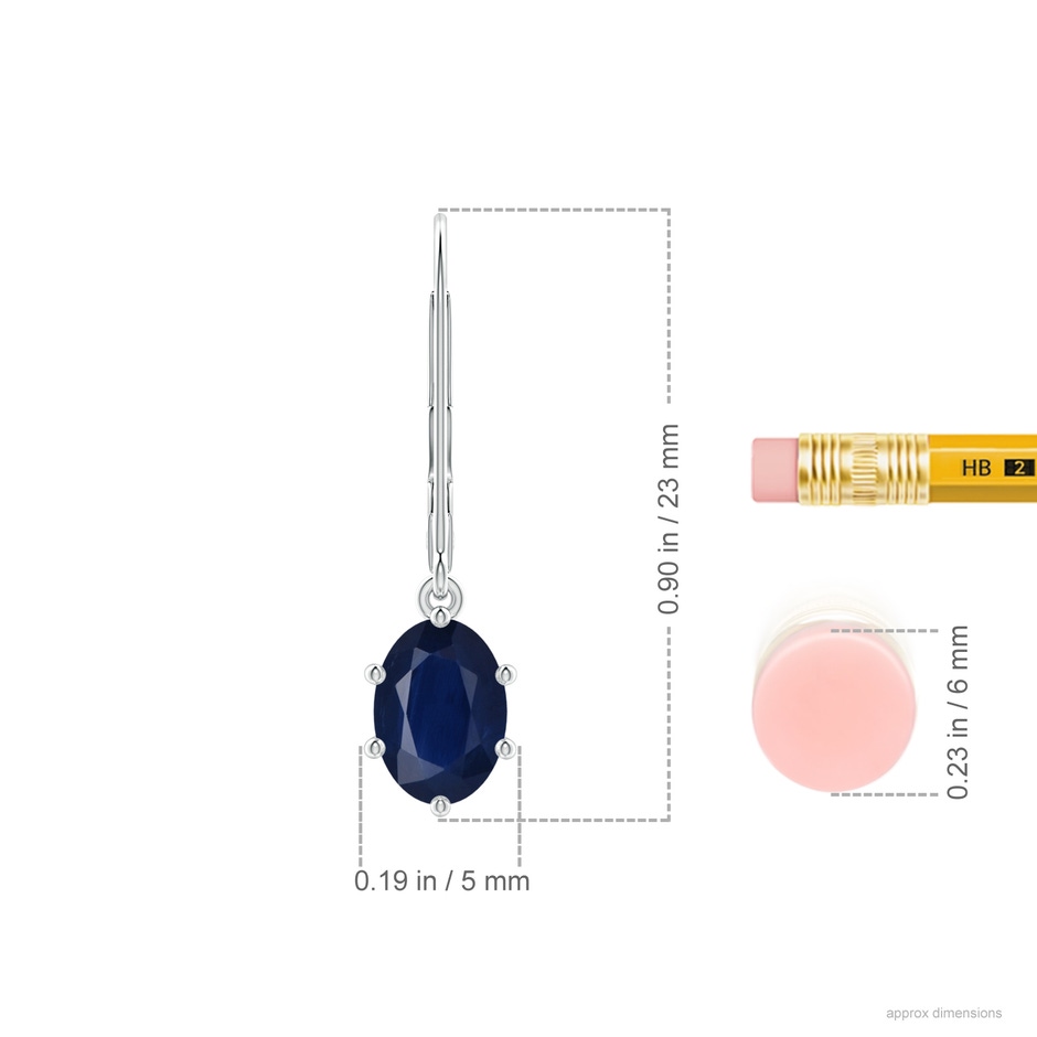 7x5mm A Oval Sapphire Leverback Drop Earrings in White Gold ruler