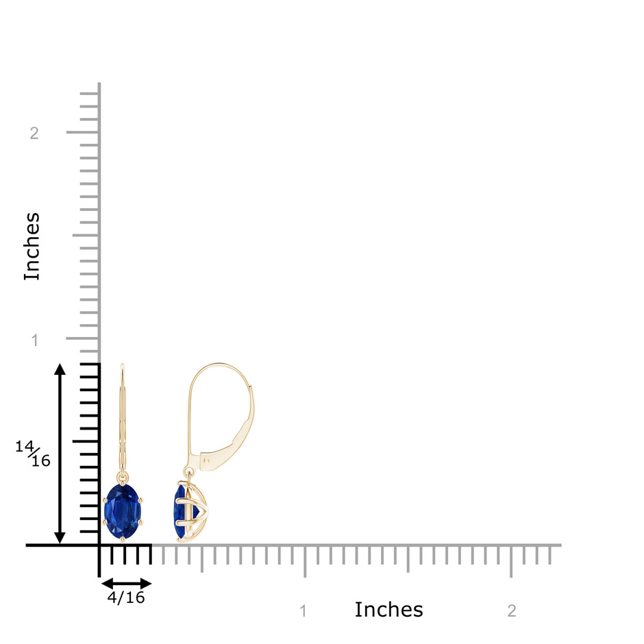 7x5mm AAA Oval Sapphire Leverback Drop Earrings in Yellow Gold ruler