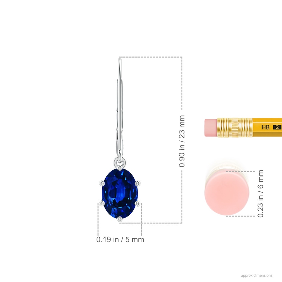 7x5mm AAAA Oval Sapphire Leverback Drop Earrings in P950 Platinum ruler