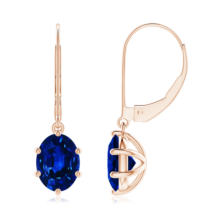 8x6mm AAAA Oval Sapphire Leverback Drop Earrings in Rose Gold 