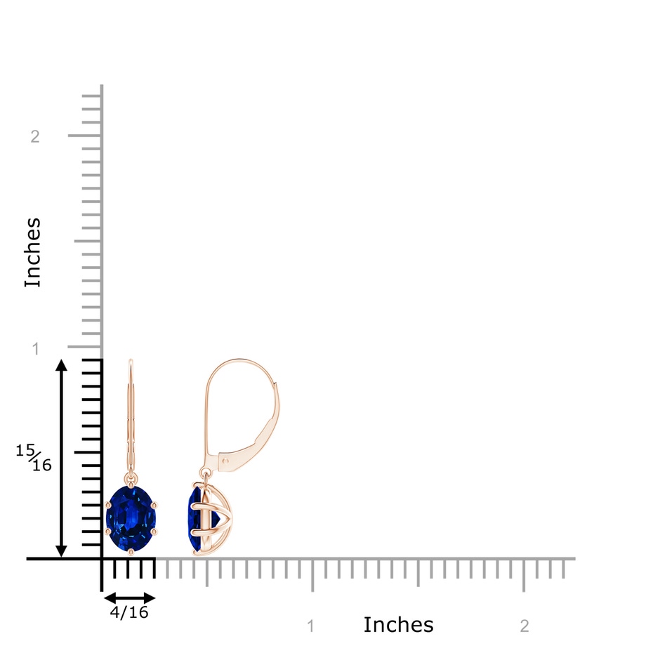 8x6mm AAAA Oval Sapphire Leverback Drop Earrings in Rose Gold ruler