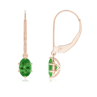 6x4mm AA Oval Tsavorite Leverback Drop Earrings in Rose Gold