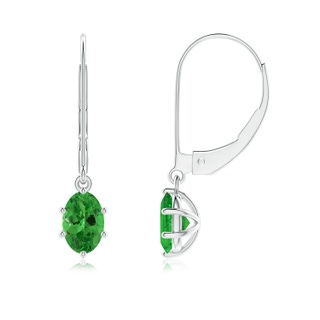 6x4mm AAA Oval Tsavorite Leverback Drop Earrings in White Gold