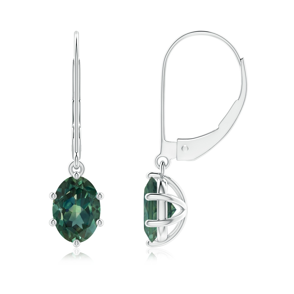 7x5mm AA Oval Teal Montana Sapphire Leverback Drop Earrings in P950 Platinum 