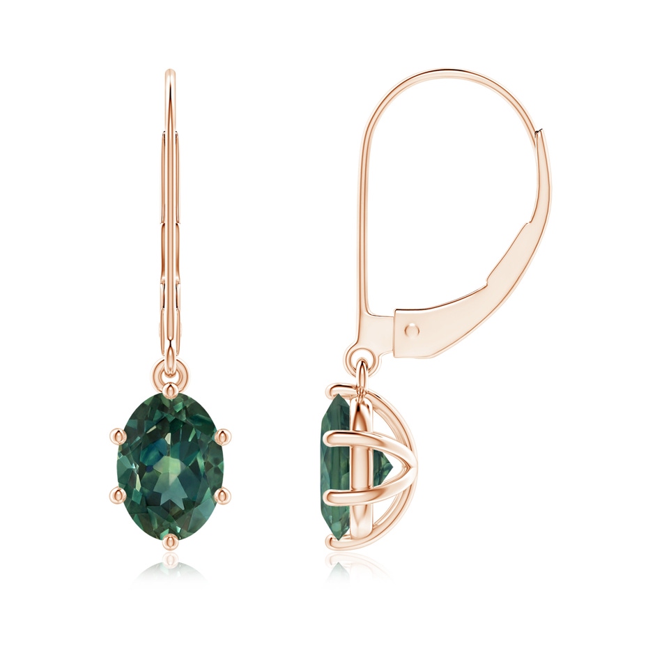 7x5mm AA Oval Teal Montana Sapphire Leverback Drop Earrings in Rose Gold 