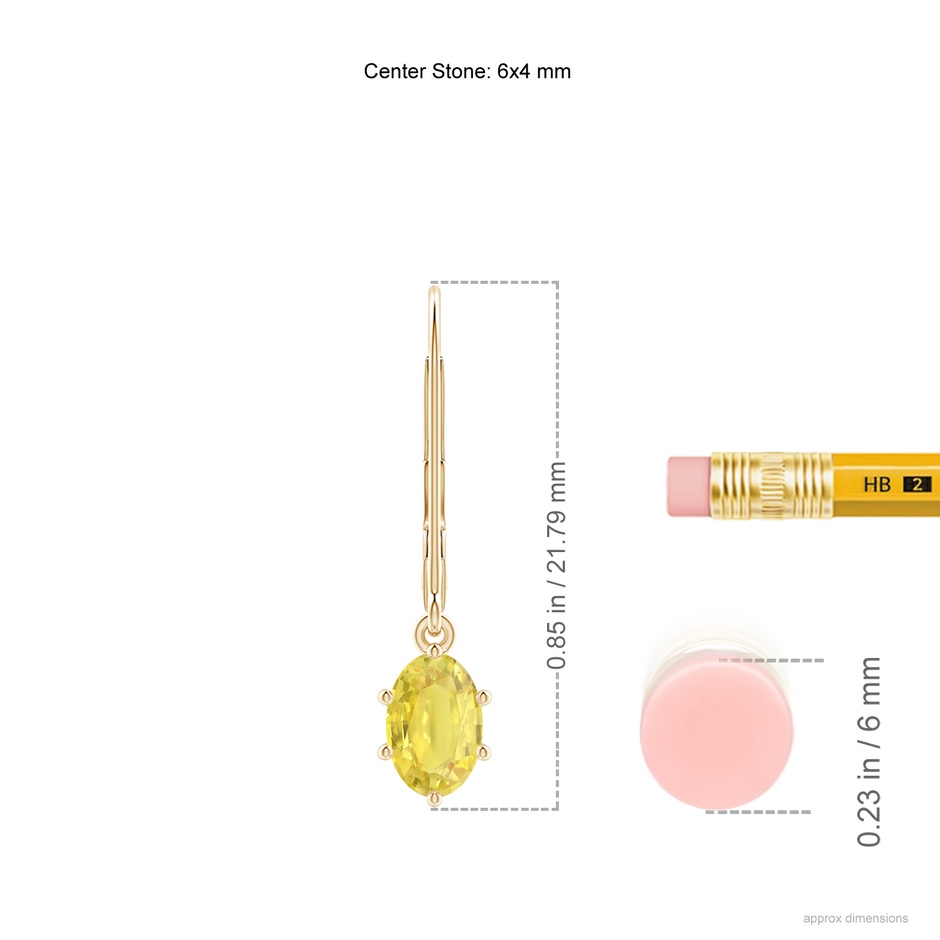 6x4mm A Oval Yellow Sapphire Leverback Drop Earrings in Yellow Gold ruler