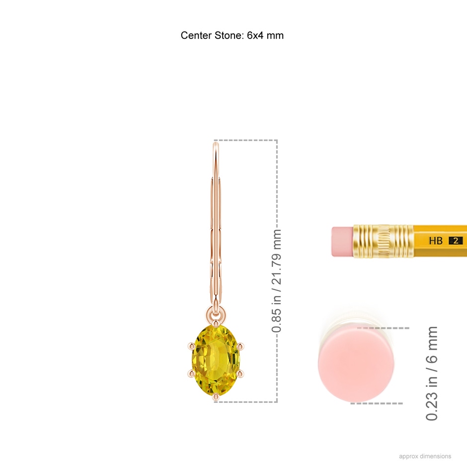 6x4mm AAAA Oval Yellow Sapphire Leverback Drop Earrings in Rose Gold ruler