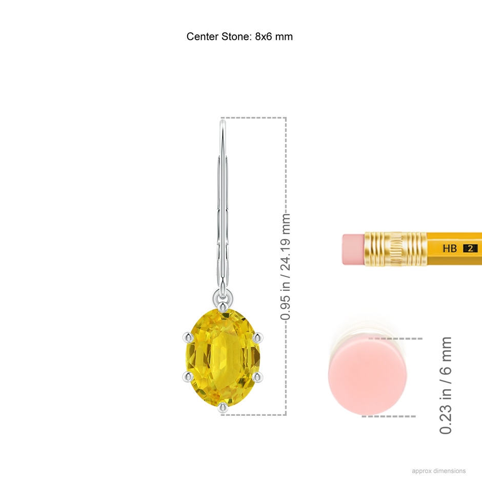 8x6mm AAA Oval Yellow Sapphire Leverback Drop Earrings in P950 Platinum ruler