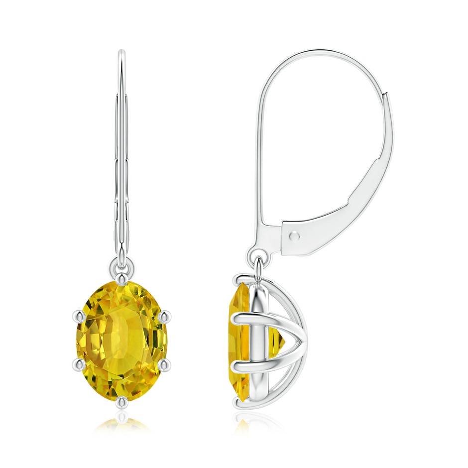 8x6mm AAAA Oval Yellow Sapphire Leverback Drop Earrings in P950 Platinum 