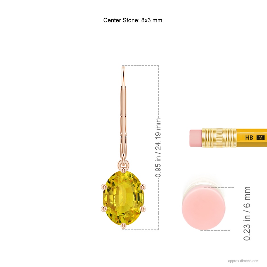 8x6mm AAAA Oval Yellow Sapphire Leverback Drop Earrings in Rose Gold ruler