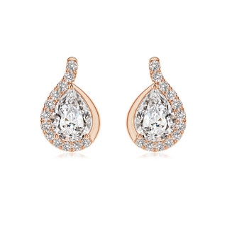 7.7x5.7mm IJI1I2 Pear Diamond Earrings with Swirl Frame in Rose Gold