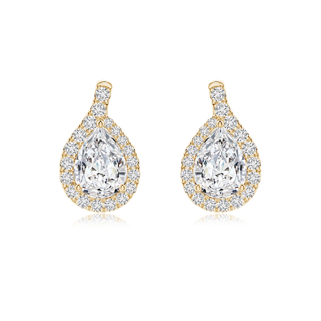 7x5mm HSI2 Pear Diamond Earrings with Swirl Frame in Yellow Gold