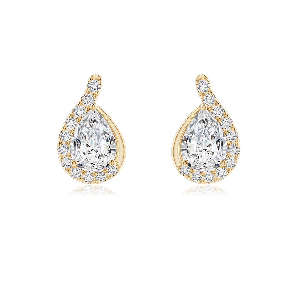 7x5mm HSI2 Pear Diamond Earrings with Swirl Frame in Yellow Gold