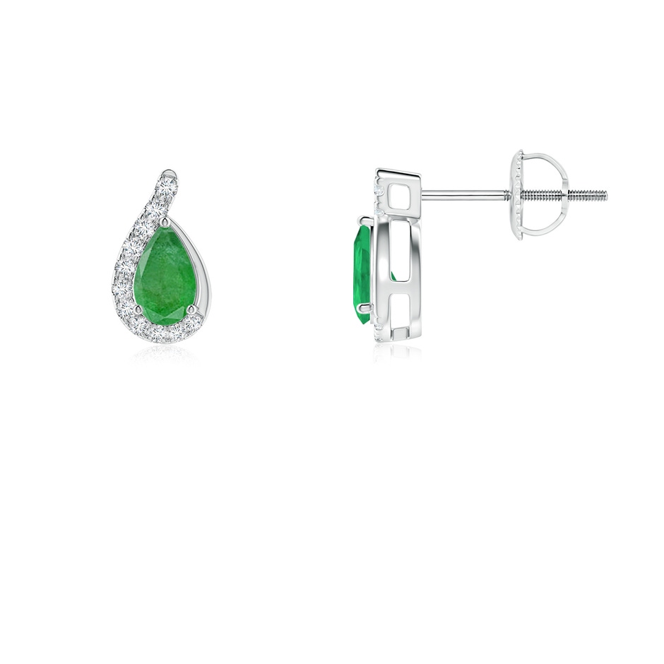 5x3mm A Pear Emerald Earrings with Diamond Swirl Frame in 18K White Gold side 199